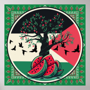 Póster cultura palestina   sandía palestina, oliva