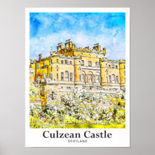 Póster Culzean Castle Scotland Travel Watercolor