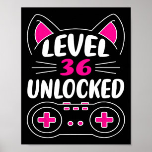 Póster Cumpleañera Amante de los Gatos Videojuego Nivel 3