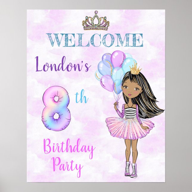 Póster Cumpleañera de 8 años Princesa Afroamericana (Frente)