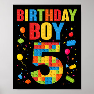 Póster Cumpleañero Niño de 5 Años Bloques de Construcción