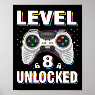 Póster Cumpleañero Nivel 8 Desbloqueado Videojugador 8 Añ