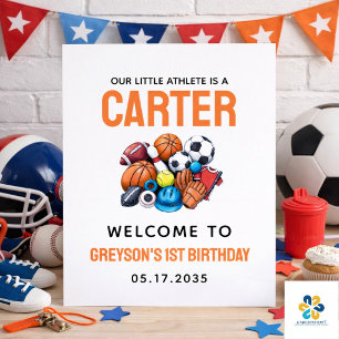 Póster Cumpleaños 1º Estrella del Deporte Pelotas para Ni