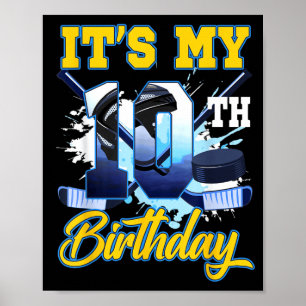 Póster Cumpleaños 10 niños tema hockey hielo 10 años