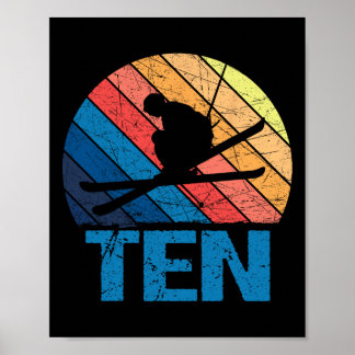 Póster Cumpleaños 10 Retro Esquí Esquí Niños 10 Años Cami