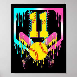 Póster Cumpleaños 11 Softll Home Plate Drip Helado 11 Año