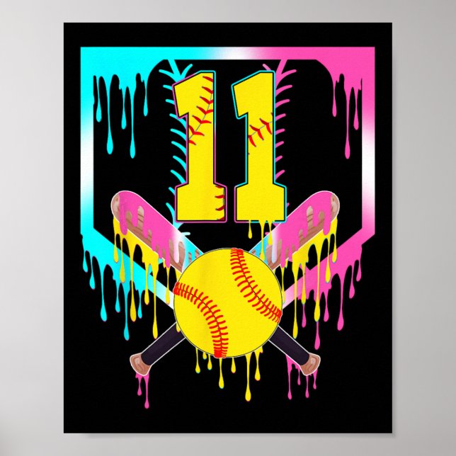 Póster Cumpleaños 11 Softll Home Plate Drip Helado 11 Año (Frente)