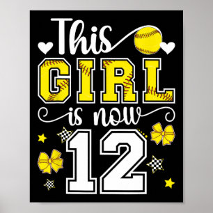 Póster Cumpleaños 12 años niña softball 12 años jugadora