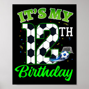 Póster Cumpleaños 12 Fútbol Niño Niña Niños Deportes Fútb