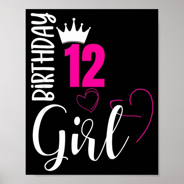 Póster cumpleaños 12 niña feliz cumpleaños 12  (Frente)