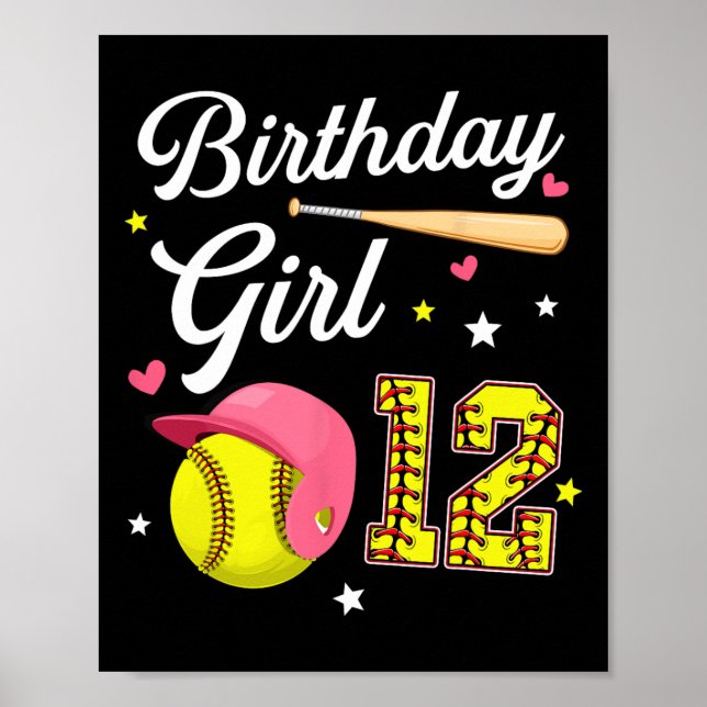 Póster Cumpleaños 12 niña suave duodécimo cumpleaños 12 d (Frente)