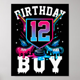 Póster Cumpleaños 12 Niño Hockey Helado Goteo 12 Años O