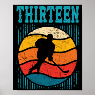 Póster Cumpleaños 13 Retro Hockey sobre Hielo Niño 13 Año