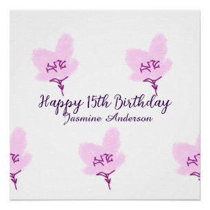 Póster Cumpleaños 15 rosa malva floral quinceañera nombre