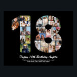 Póster Cumpleaños 18 Número 18 Collage de Fotos Personali<br><div class="desc">Marque años de maravillosos recuerdos y aventuras con este cautivador Collage de Fotos del Número de Cumpleaños 18. Esta plantilla personalizable es la combinación perfecta de creatividad y sentimiento, lo que te permite crear un regalo verdaderamente memorable y personalizado para el día especial de tu ser querido. Captura la esencia...</div>