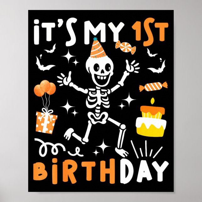 Póster cumpleaños 1 año niños esqueleto divertido cumplea (Frente)