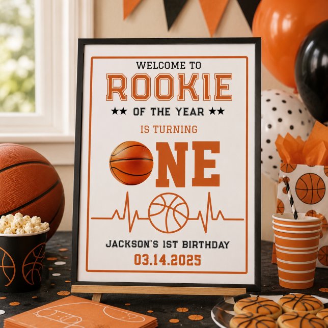 Póster Cumpleaños 1er Rookie del Año Baloncesto  (Rookie of the Year 1st Birthday Basketball Poster)