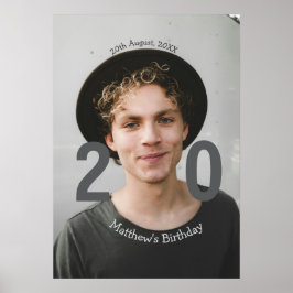 Póster cumpleaños 20 añadir nombre foto fecha hombre azul