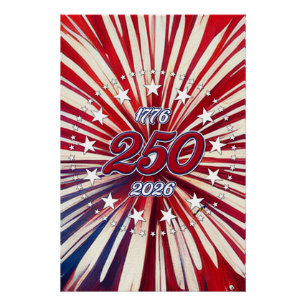 Póster Cumpleaños 250 de América 1776-2026 Fuegos Artific