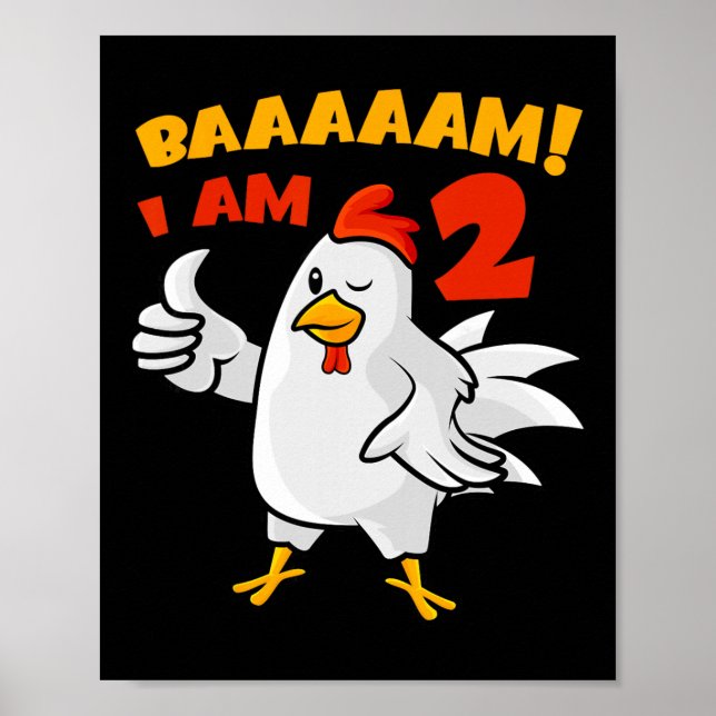 Póster Cumpleaños 2 de Pollo Granja Pollito Corral Cacare (Frente)