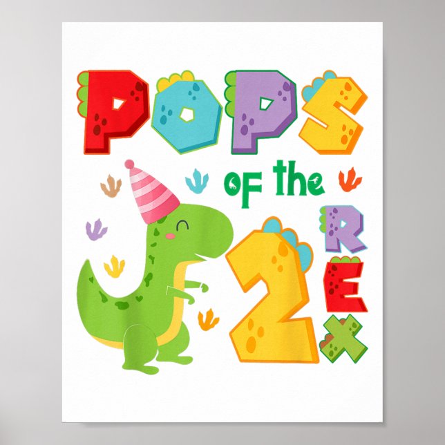 Póster Cumpleaños 2 del niño Ps De Los Dos Rex Dinosaurio (Frente)
