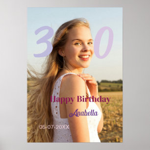 Póster cumpleaños 30 añadir nombre fecha año PURPURA ROSA