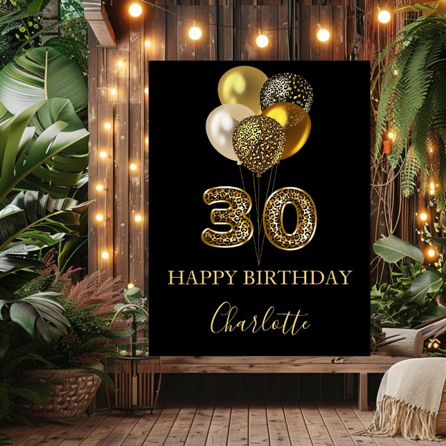 Póster cumpleaños 30 negro dorado estampado leopardo (Subido por el creador)