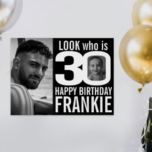 Póster cumpleaños 30 negro mira 30 foto personalizada aho