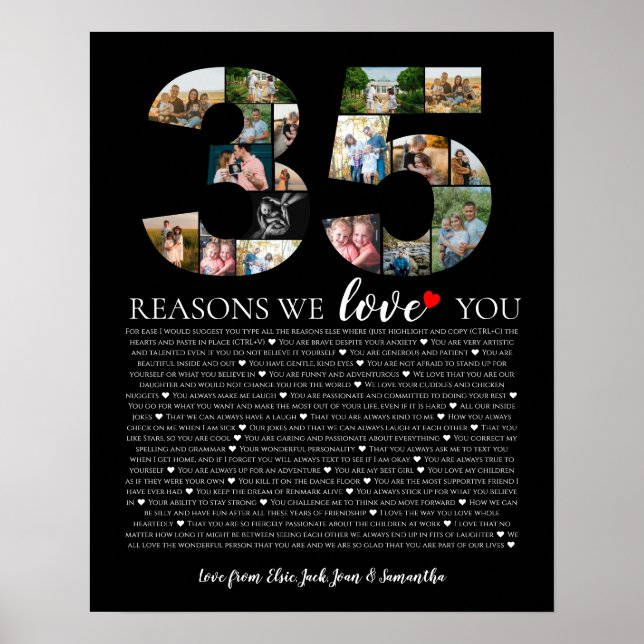 Póster cumpleaños 35 razones por las que te amamos collag (Frente)