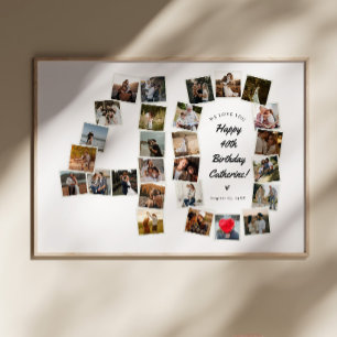 Póster Cumpleaños 40 40 Años Collage de Fotos Post