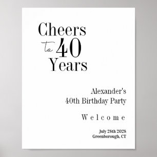Póster Cumpleaños 40 Brindis por 40 Años Fiesta de Blanco