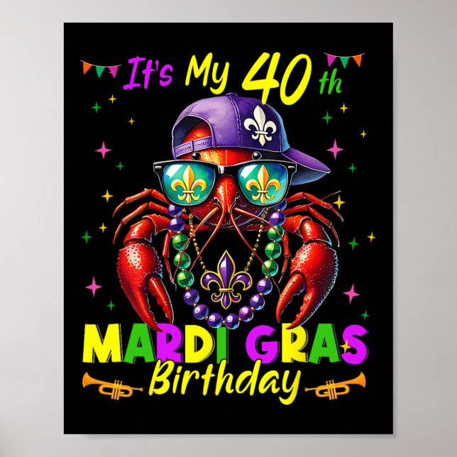 Póster Cumpleaños 40 de Mardi Gras Martes de Carnaval 40  (Frente)