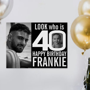 Póster cumpleaños 40 negro mira 40 foto personalizada aho