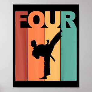 Póster Cumpleaños 4 Karate Tema Taekwondo 4 Años