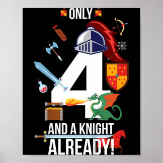 Póster Cumpleaños 4 Niño Frase Divertida _solo 4 Y Un Cab