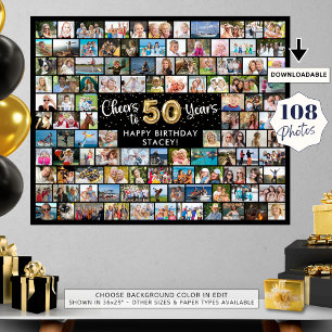 Póster Cumpleaños 50 108 Fotos Negro Oro Años de Aplausos