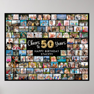 Póster Cumpleaños 50 108 Fotos Negro Oro Años de Aplausos