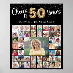 Póster Cumpleaños 50 45 Collage de Fotos Brindis por Años