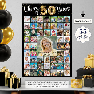 Póster Cumpleaños 50 55 Collage de Fotos Brindis por Años
