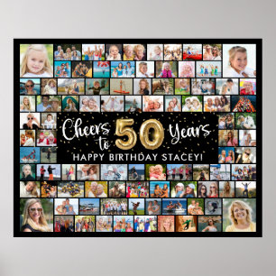 Póster Cumpleaños 50 92 Fotos Negro Oro Años de Cheers