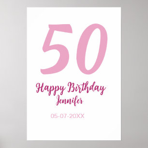 Póster cumpleaños 50 agregar nombre fecha año rosa rojo n