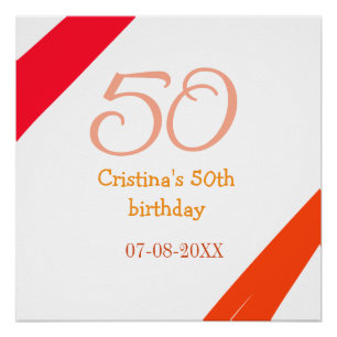 Póster Cumpleaños 50 aniversario rojo naranja agregar nom