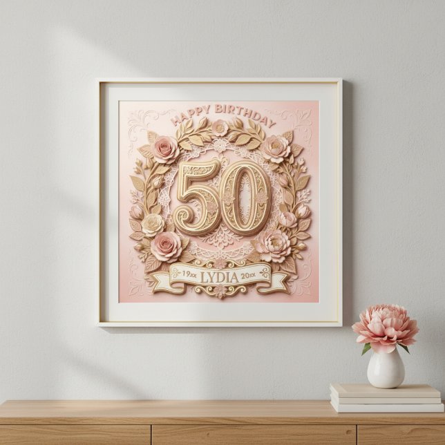 Póster Cumpleaños 50 Elegante Estilo de Papel Cortado Flo (Subido por el creador)