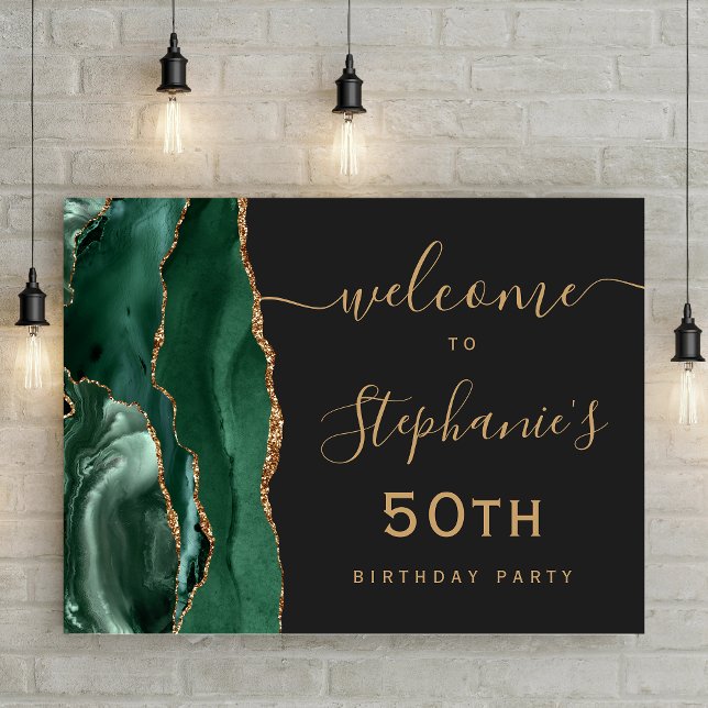 Póster Cumpleaños 50 Esmeralda Verde Oro Ágata Bienvenida (Subido por el creador)
