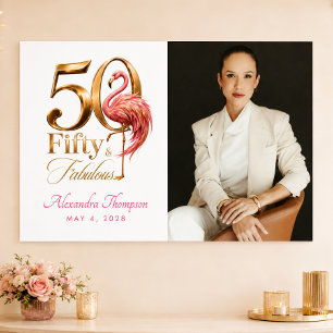 Póster Cumpleaños 50 & Fabuloso Flamenco Rosa