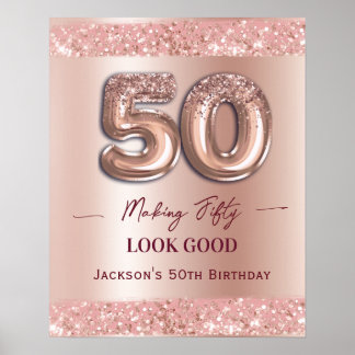 Póster Cumpleaños 50 Haciendo que 50 se Vea Bien Rosa Dor