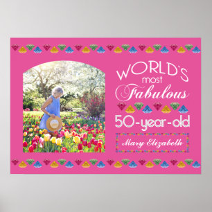 Póster Cumpleaños 50 Más Fabulosas Gemas Rosa Tu Foto