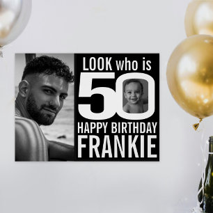 Póster cumpleaños 50 negro mira 50 foto personalizada aho