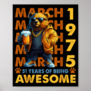 Póster cumpleaños 51 oso genial marzo 1975 vintage 51 año