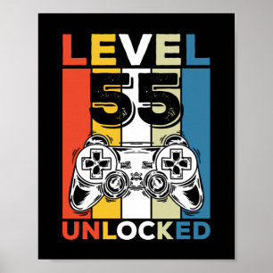 Póster Cumpleaños 55 Nivel Desbloqueado 55 Juegos Vintage
